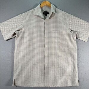 Joseph‎ & Feiss Button Up Shirt Mens Large Classic Fit Beige Windowpane Comfort